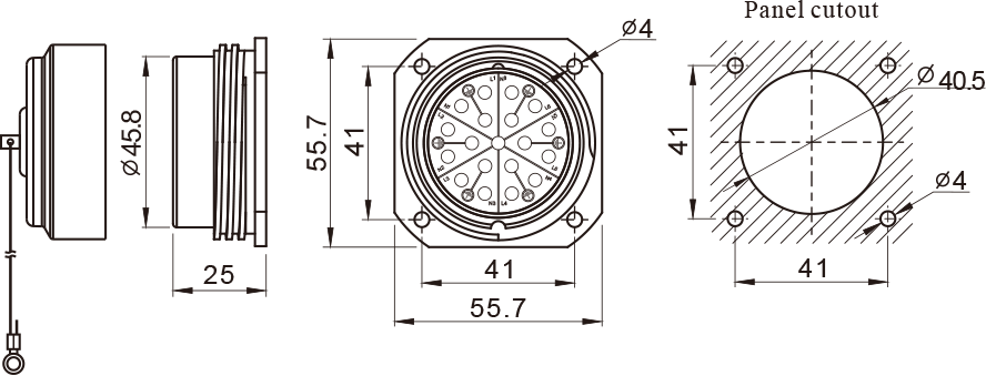 Розетка на блок квадратный фланец WL52K19ZY Weipu