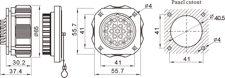 Вилка на блок квадратный фланец WL52J19ZY Weipu